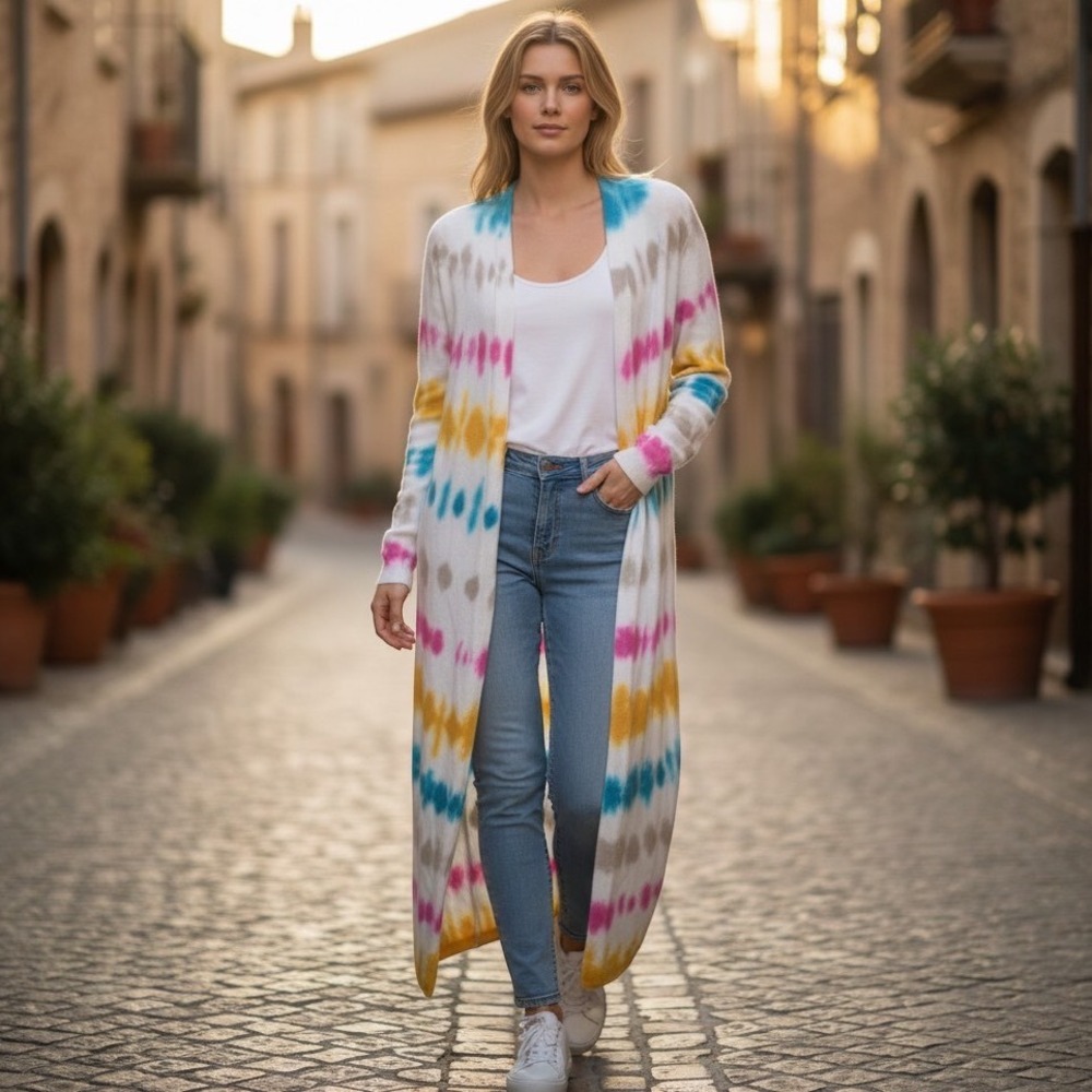 Stitches & Stripes Long Tie Dye Cardigan Sweater Women Small 100% Cotton NWT